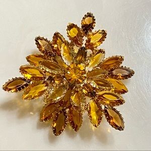 Vintage Amber Colored Glass Statement Brooch Pin